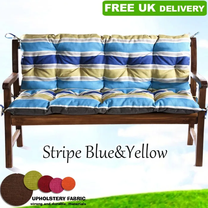 Bench cushion with backrest -strip Blue Yellow