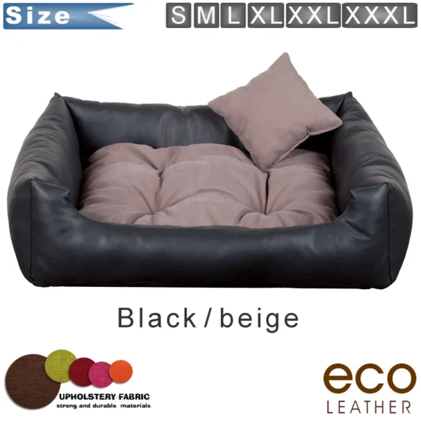 Dog bed Eco Leather – Black & beige - Image 2