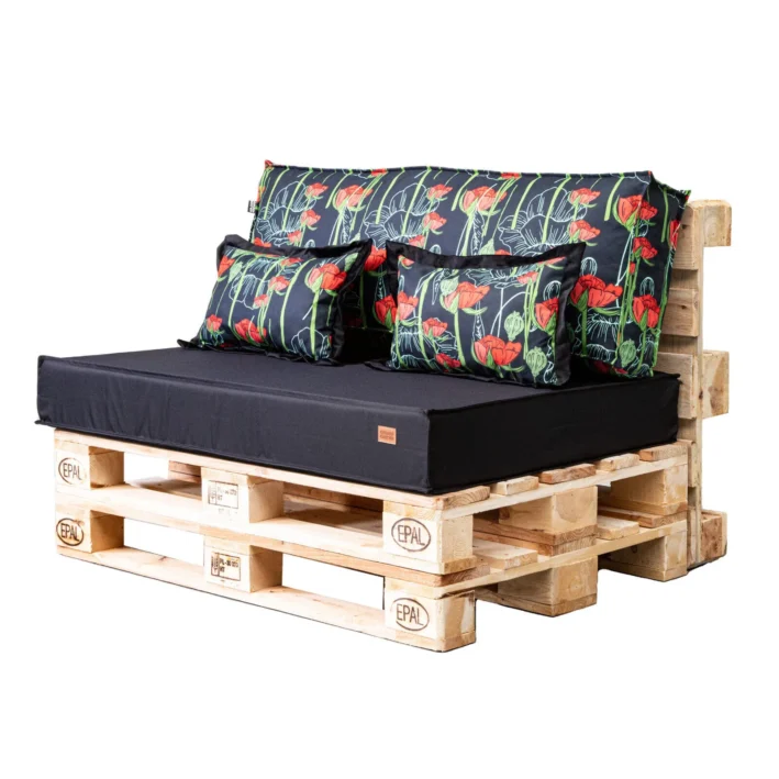 4 pcs Set of Pallet Garden Cushions Poppies