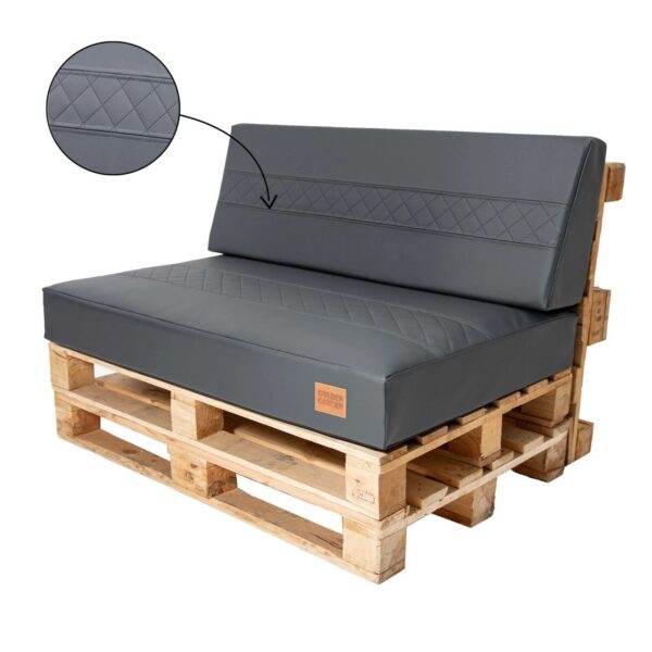 Eco leather Pallet Cushions seating pad & backrest - Grey, GMECO1 - Image 2